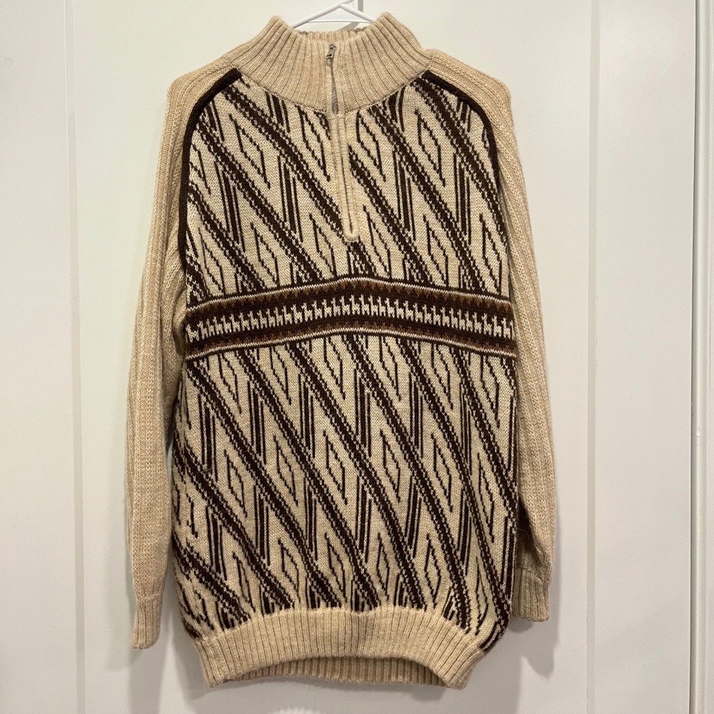 Alpaca Connection Men Large Alpaca Wool Blend Quarter Zip Geometric Sweater Peru